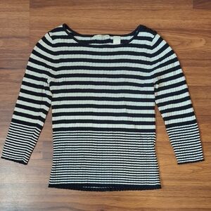 Vintage Crazy Horse By Liz Claiborne Black & White Striped Ribbed Sweater Size M